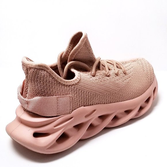 New Mauve Pink Knit Comfy Lace Up Light Weight Sneakers - Picture 3 of 4